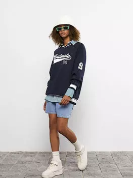 Женская толстовка с длинным рукавом с v-образным вырезом и принтом LCW Casual
