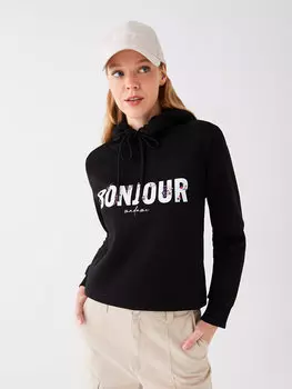 Женская толстовка с длинными рукавами и принтом LCW Casual, новый черный