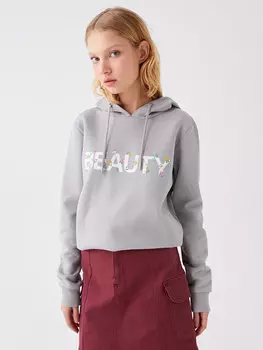 Женская толстовка с длинными рукавами и принтом LCW Casual, серый