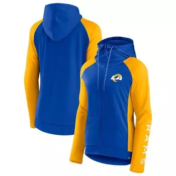 Женская толстовка с капюшоном Fanatics Royal/Gold Los Angeles Rams Endaround с молнией во всю длину реглан Fanatics