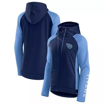 Женская толстовка с капюшоном Fanatics с логотипом темно-синего/голубого цвета Tennessee Titans Endaround с молнией во всю длину реглан Fanatics