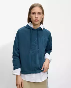 Женская толстовка с капюшоном и аппликацией в виде ромашки спереди Parfois, синий