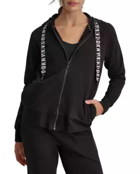 Женская толстовка с капюшоном и центральной молнией DKNY, черный