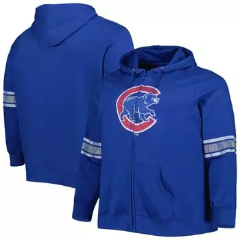 Женская толстовка с капюшоном и молнией во всю длину с логотипом Royal/Heather Grey Chicago Cubs, большие размеры спереди