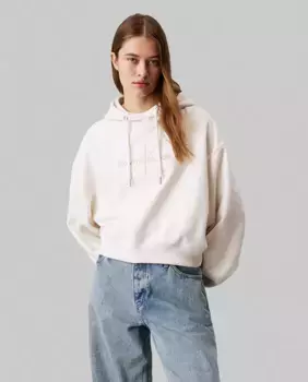 Женская толстовка с капюшоном и монограммой Calvin Klein Jeans, цвет Crudo