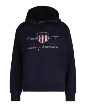 Женская толстовка с капюшоном и накладными карманами Gant, светло-голубой
