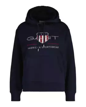 Женская толстовка с капюшоном и накладными карманами Gant, голубой