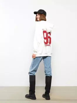 Женская толстовка с капюшоном и принтом с длинным рукавом LCW Casual