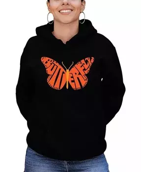 Женская толстовка с капюшоном и узором Word Art Butterfly La Pop Art, фиолетовый