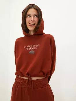 Женская толстовка с капюшоном и воротником с длинным рукавом и принтом LCW Casual