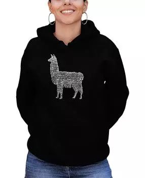 Женская толстовка с капюшоном Llama Mama Word Art LA Pop Art, черный