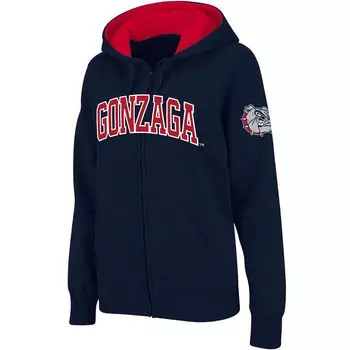 Женская толстовка с капюшоном на молнии во всю длину и арочным именем Stadium Athletic Navy Gonzaga Bulldogs Colosseum