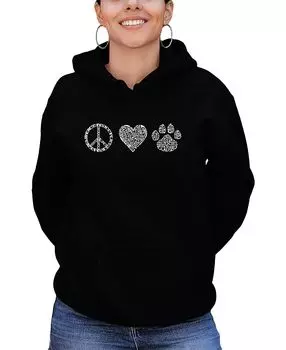 Женская толстовка с капюшоном peace love cats word art LA Pop Art, черный