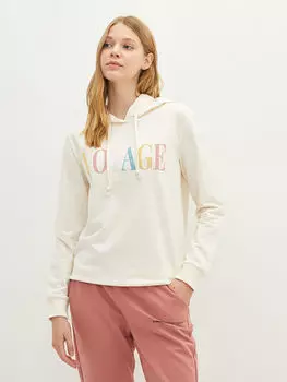 Женская толстовка с капюшоном с длинным рукавом и буквенным принтом LCW Casual