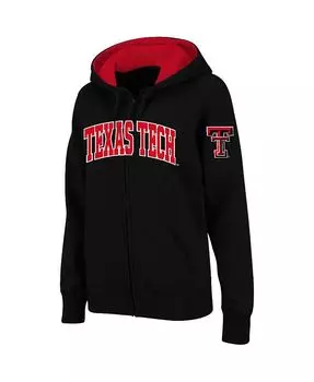 Женская толстовка с капюшоном Stadium Athletic черного цвета Texas Tech Red Raiders с молнией во всю длину и арочным именем Colosseum, черный