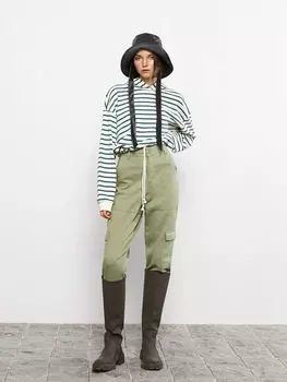 Женская толстовка с капюшоном в полоску с длинным рукавом LCW Casual