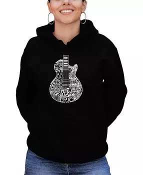 Женская толстовка с капюшоном word art rock guitar head LA Pop Art, черный