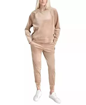 Женская толстовка с круглым вырезом цвета платины и велюра DKNY, коричневый/бежевый