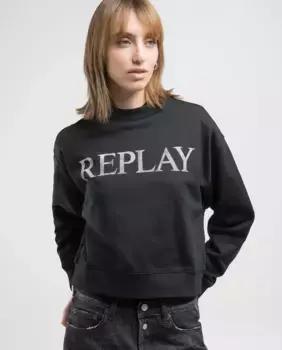 Женская толстовка с круглым вырезом и логотипом Replay, черный