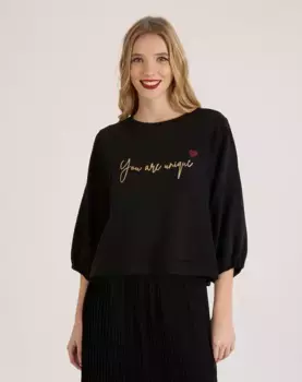 Женская толстовка с круглым вырезом и надписью спереди Naf Naf, черный