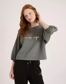 Женская толстовка с круглым вырезом и надписью спереди Naf Naf, темно-серый