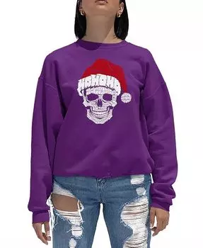 Женская толстовка с круглым вырезом и надписью «Санта-череп» LA Pop Art, фиолетовый