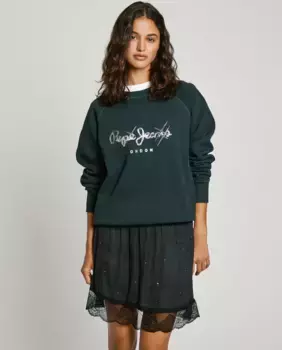 Женская толстовка с круглым вырезом и напечатанным логотипом Pepe Jeans, черный