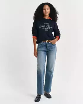 Женская толстовка с круглым вырезом и принтом спереди Gant, синий