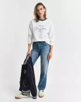 Женская толстовка с круглым вырезом и принтом спереди Gant, белый