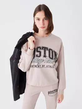 Женская толстовка с круглым вырезом и принтом CALMERA MODA, карамель