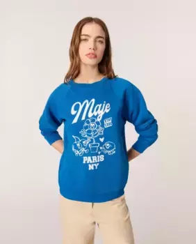 Женская толстовка с круглым вырезом и узором спереди Maje, синий