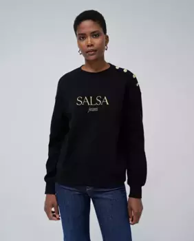 Женская толстовка с логотипом и декоративными пуговицами Salsa Jeans, черный