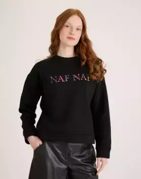 Женская толстовка с логотипом спереди и драгоценными пуговицами Naf Naf, черный