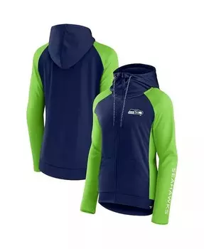 Женская толстовка с молнией во всю длину и темно-синим цветом колледжа «Сиэтл Сихокс Энд вокруг реглан» Fanatics, синий