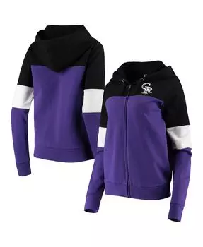 Женская толстовка с молнией во всю длину Colorado Rockies Colorblock из френч-терри фиолетового цвета New Era
