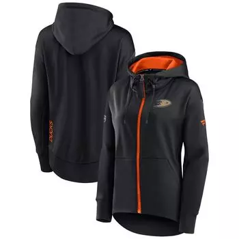 Женская толстовка с молнией во всю длину и логотипом Fanatics черного цвета Anaheim Ducks Authentic Pro Rink Fanatics