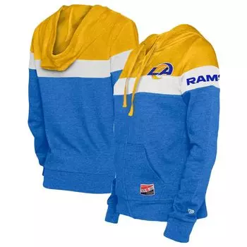 Женская толстовка с молнией во всю длину New Era Royal/Gold Los Angeles Rams Throwback с цветными блоками New Era