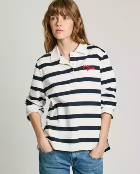 Женская толстовка с полосатым воротником-поло Pepe Jeans, тёмно-синий