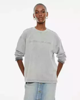 Женская толстовка с потертостями и тисненой надписью System Action, светло-серый