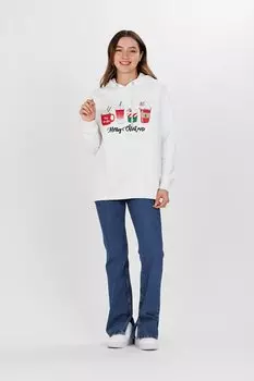 Женская толстовка с принтом чашек цвета экрю ECROU