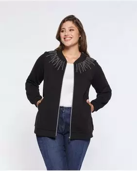 Женская толстовка со стразами и застежкой-молнией Fiorella Rubino, черный