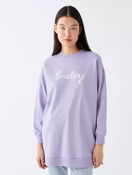 Женская толстовка-туника оверсайз с длинными рукавами и круглым вырезом с принтом LCW Modest, сирень