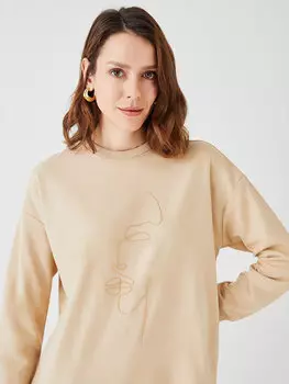 Женская толстовка-туника с длинным рукавом с круглым вырезом и вышивкой LCWAIKIKI Classic