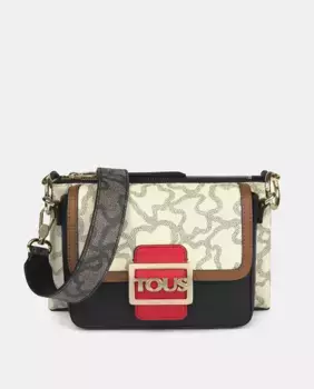 Женская трехцветная сумка через плечо Tous Kaos Icon бежевого, черного и красного цветов с двумя отдельными сумками, мультиколор