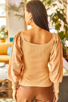 Женская трикотажная блузка из медового пенопласта с вырезом «лодочка» и фестонами Olalook, синий