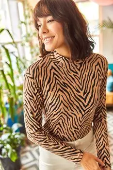 Женская трикотажная блузка из вискозы из норки, зебры, полурыбака и лайкры Olalook, коричневый