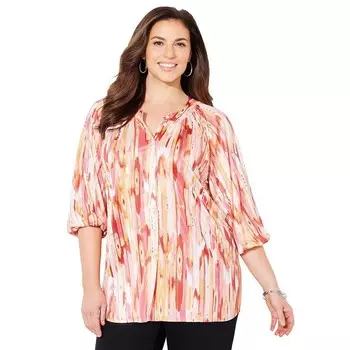 Женская трикотажная блузка на пуговицах из мягкой ткани Bliss размера плюс,Catherines, цвет Ikat Print