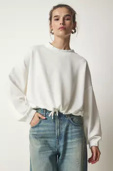 Женская трикотажная блузка с белым галстуком Happiness stanbul, белый