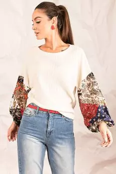 Женская трикотажная блузка с рукавами цвета экрю с воздушным шаром armonika