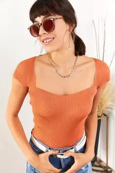 Женская трикотажная блузка с воротником-луковицей Olalook, оранжевый